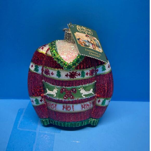 Old World Christmas Blown Glass Christmas Ornament, Festive Christmas Sweater - Picture 2 of 8